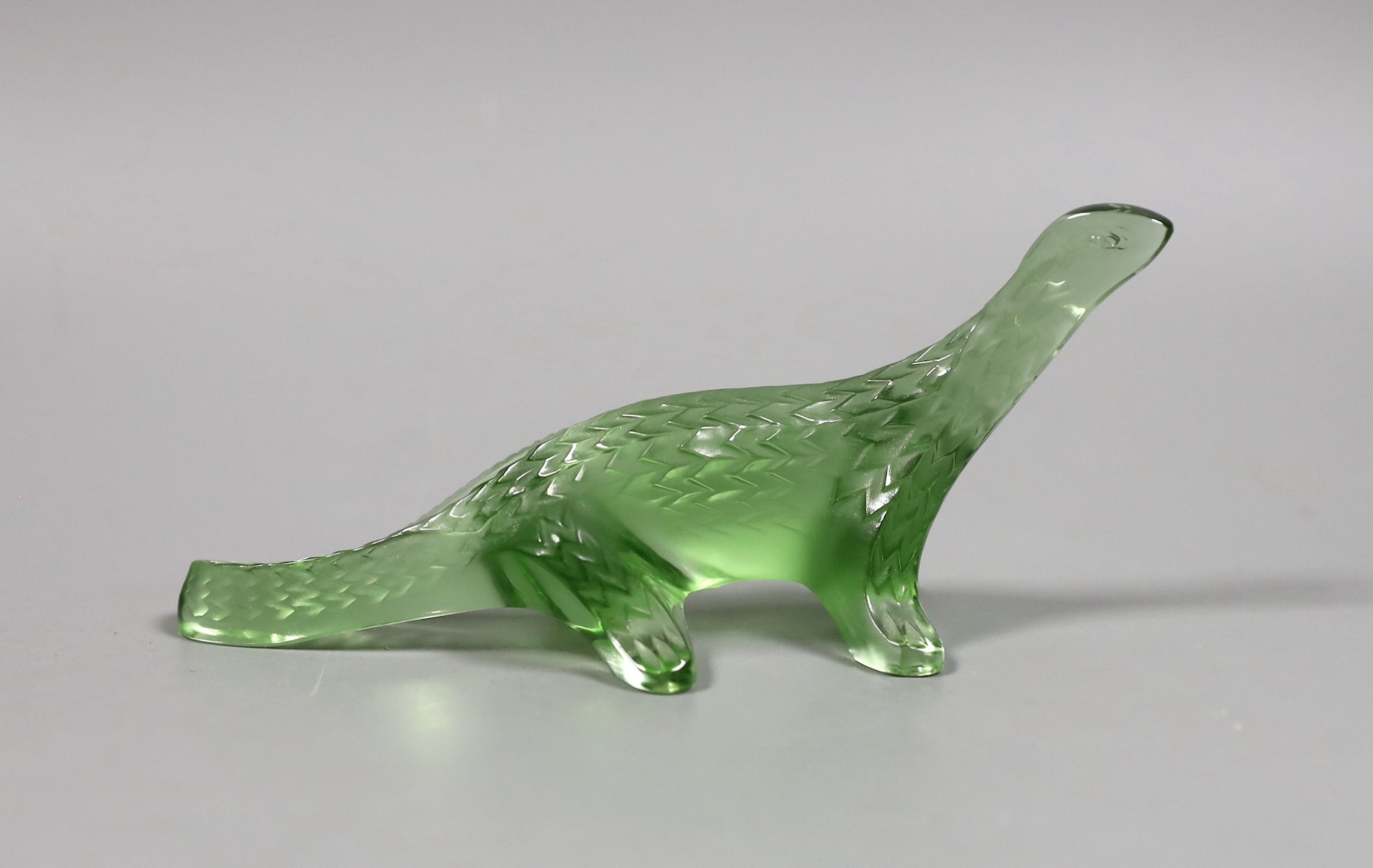 A Lalique green glass salamander, 18cm long